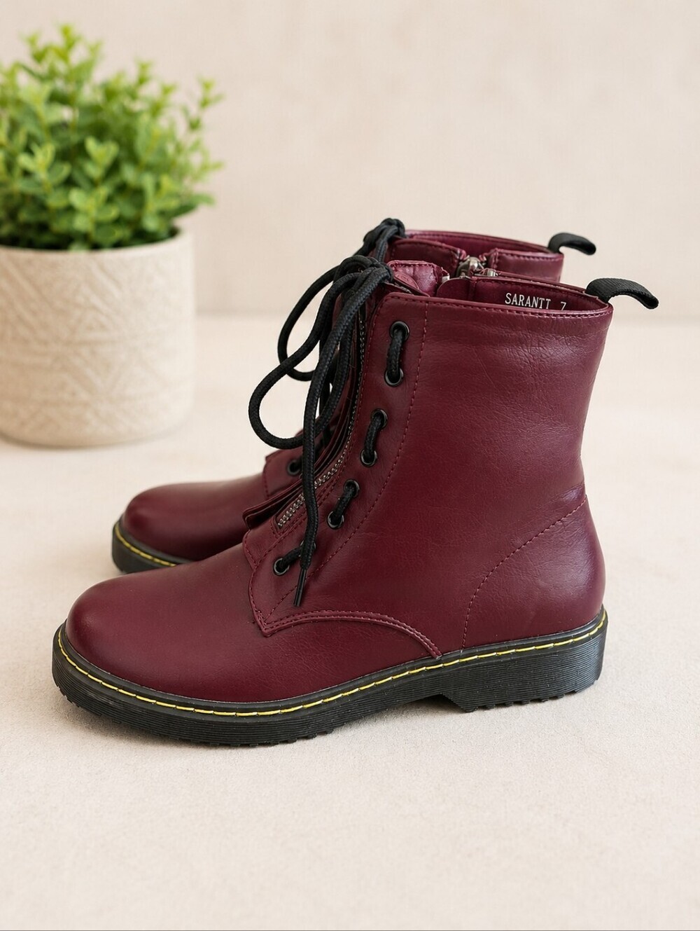 Avitto Designs Saranti Women's Burgundy Combat Boots Size 7 New Without Tags - Picture 3 of 8